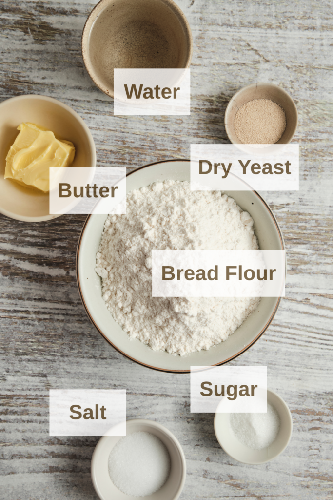 Ingredients needed to make homemade german pretzel.