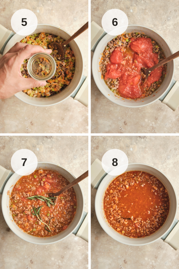Step-by-Step Photos that shows how to make an authentic bolognese sauce for a italian beef lasagna.