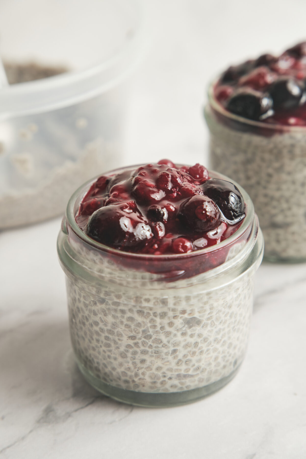 Chia Seed Pudding with red berries in a weck glas