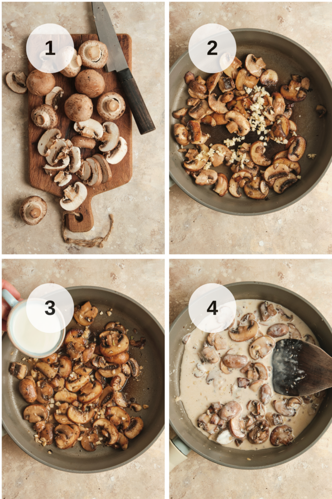 Step-by-Step photos on how to make creamy mushroom pasta.