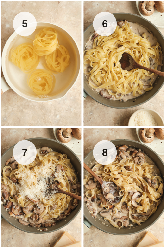 Step-by-Step photos on how to make creamy mushroom pasta.