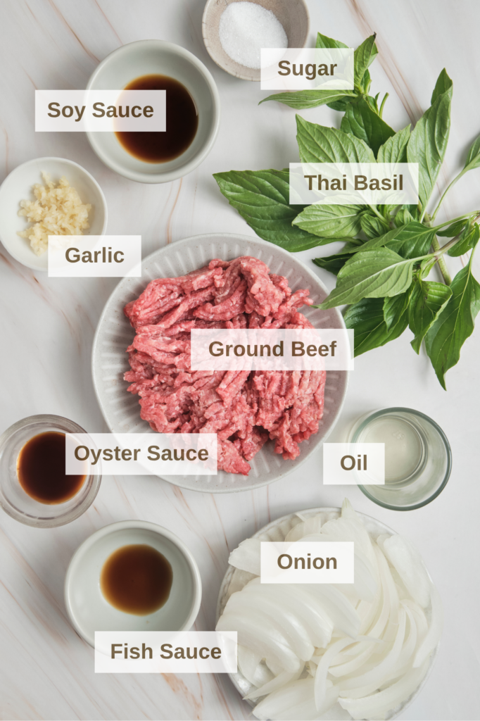 Ingredients needed to make easy thai beef basil