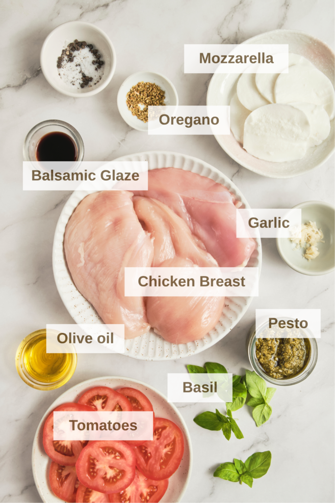 Ingredients needen to make air-fryer caprese chicken