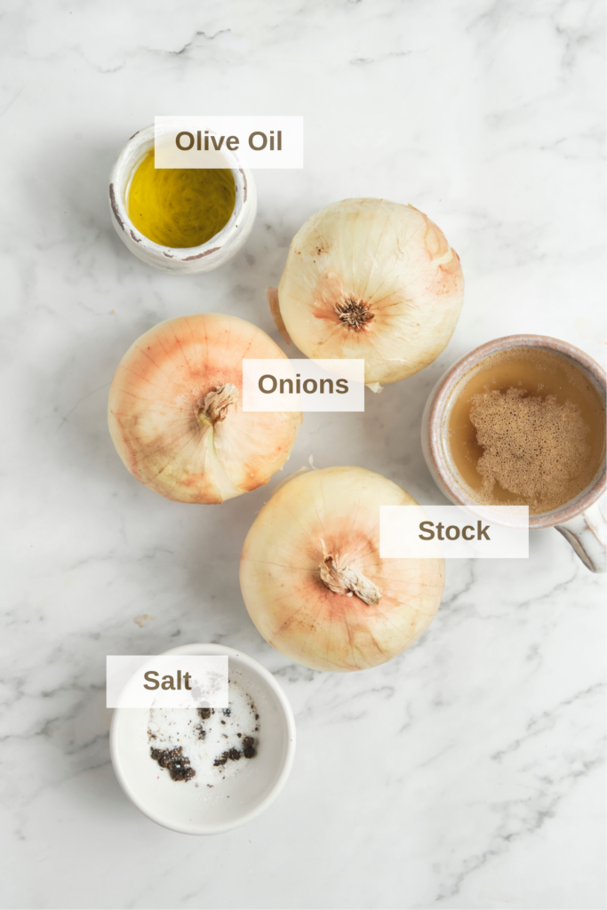 Ingredients needed to make caramelized onions