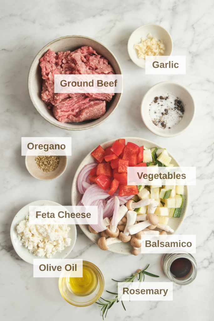 Ingredients needed to make mediterranean ground beef stir-fry