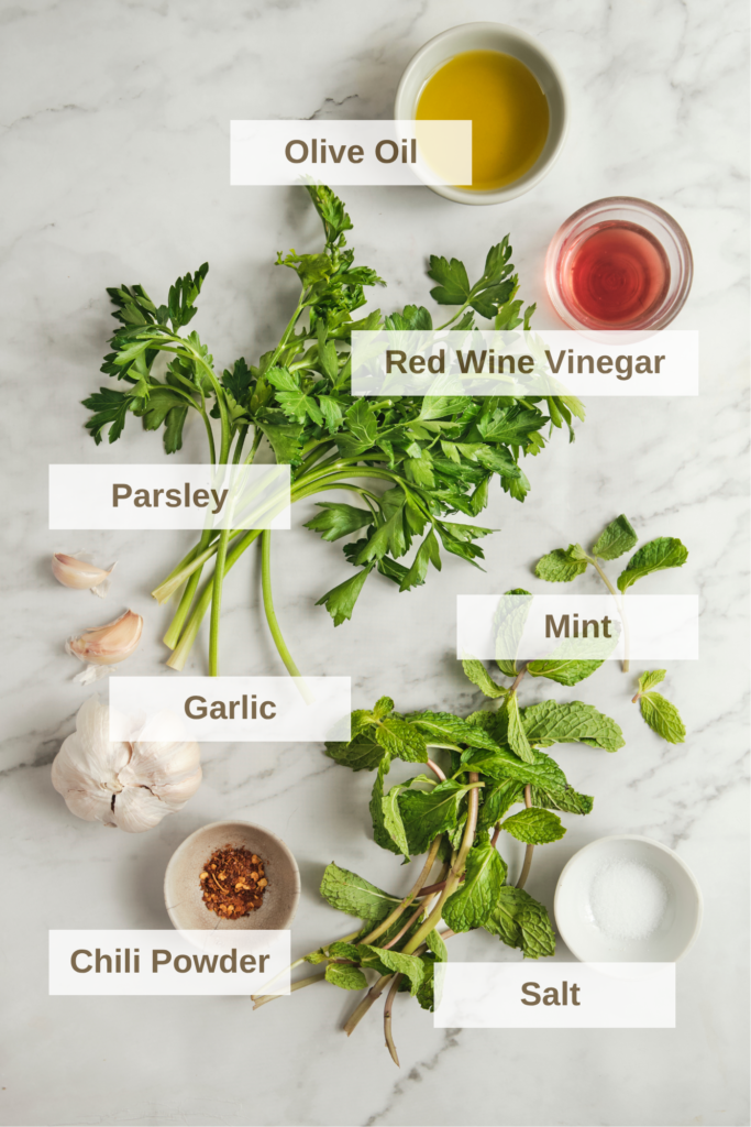 ingredients needed to make mint chimichurri 