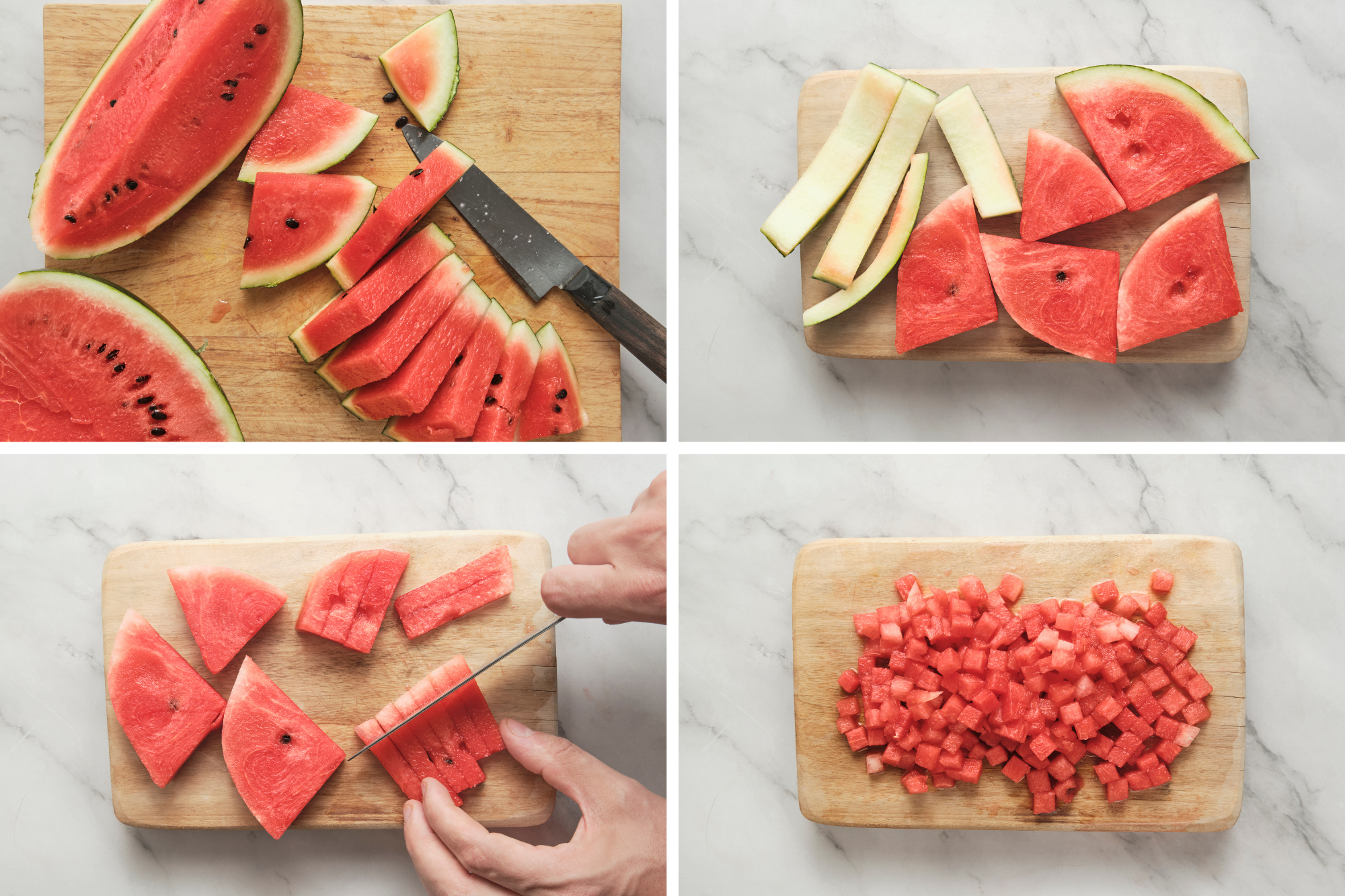Instructions on how to cut a watermelon in cubes