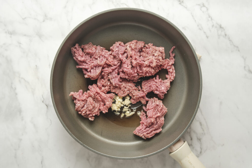 ground beef in a skillet