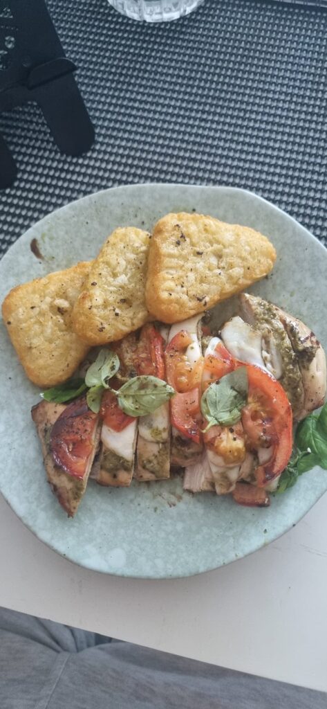 Chicken Caprese with Hash Browns