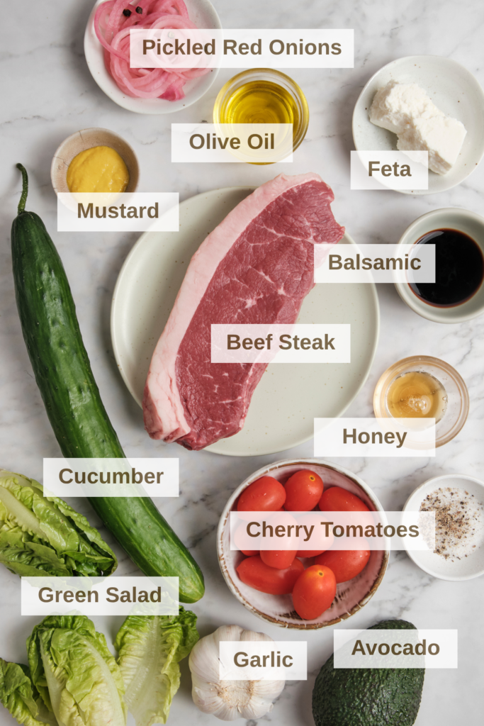 Ingredients needed to make Steak Salad with Balsamic Vinaigrette