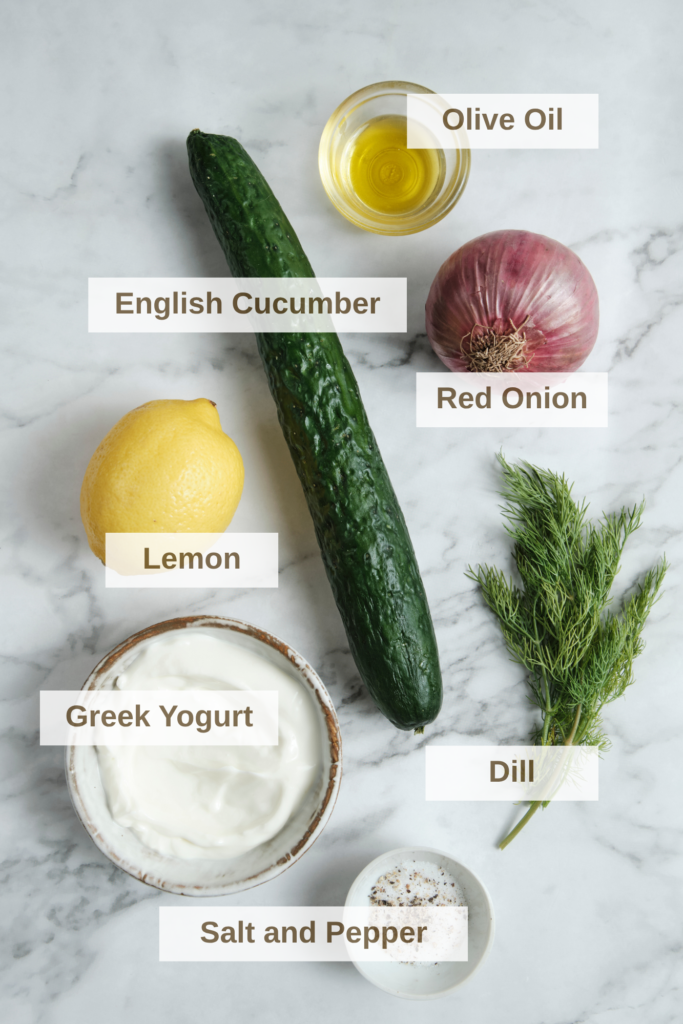 Ingredients needed to make creamy cucumber salad