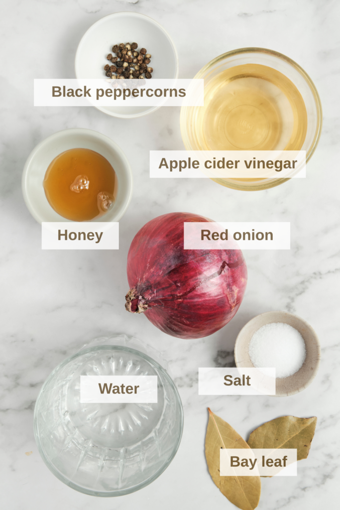 Ingredients needed to make quick pickled red onions