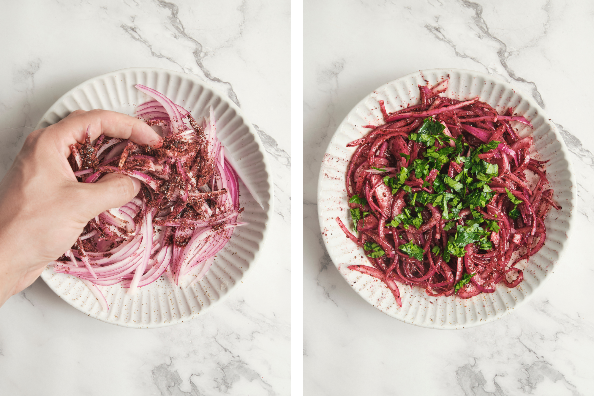 step-by-step guide on how to masage red onions with sumac