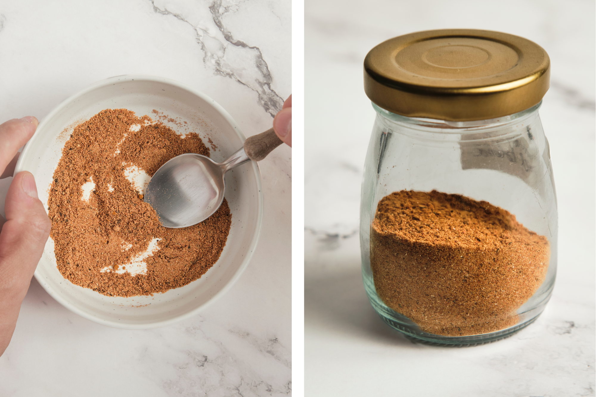 steps how to combine shawarma spices in a bowl, then mixed in a jar.