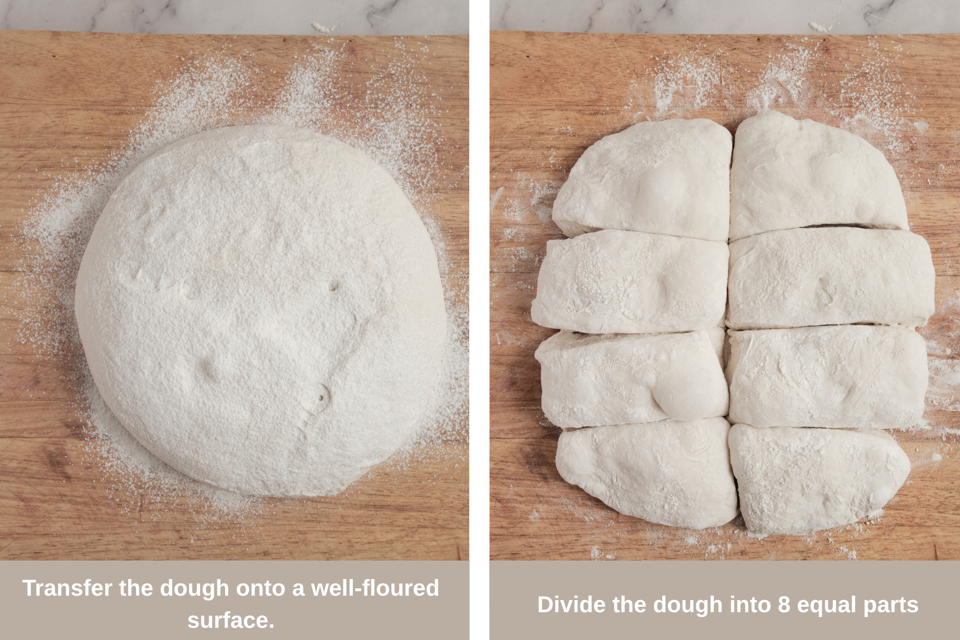 Step-by-step process of making ciabatta bread, showing mixing the dough, kneading, stretching and folding, proofing, shaping, and baking until golden and crusty.