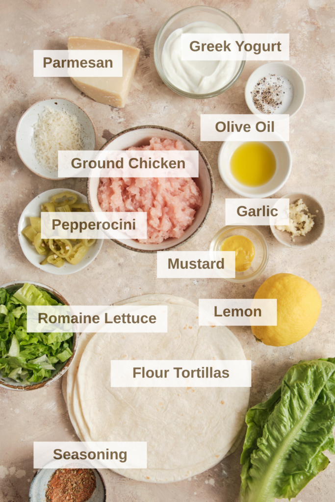 Ingredients needed to make Chicken Caesar Smash Tacos