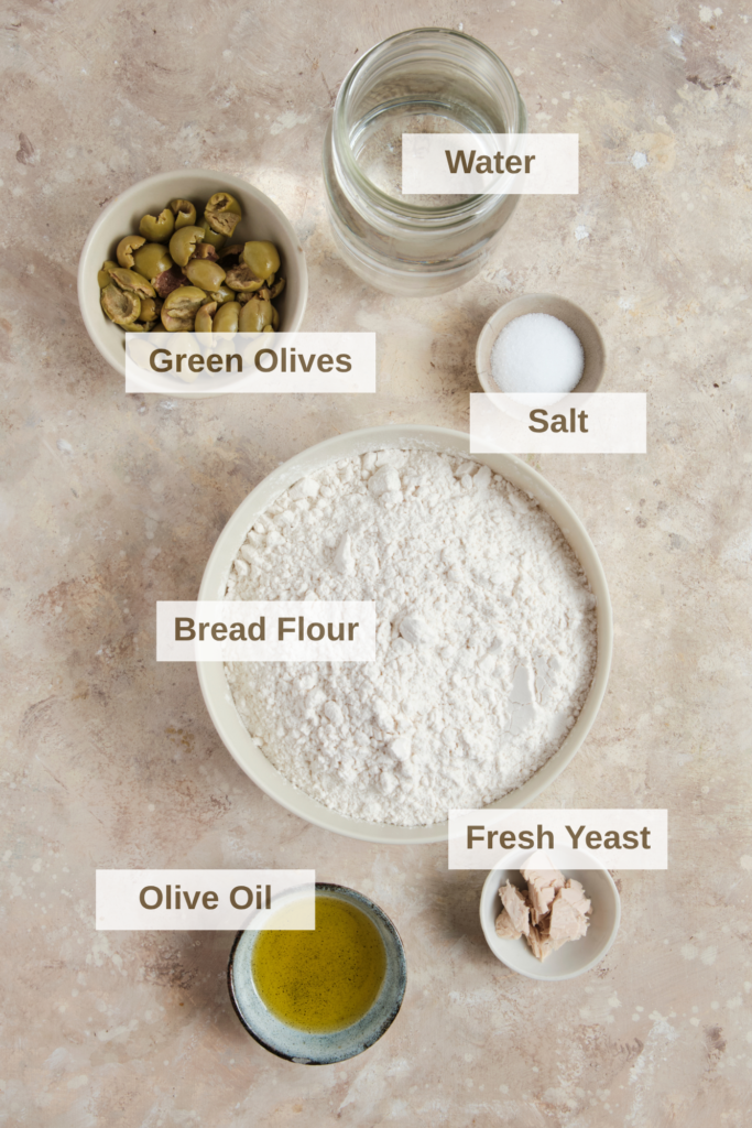 Ingredients needed to make Olive Baguettes