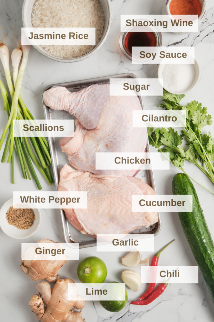 Ingredients needed to make Hainanese Chicken Rice