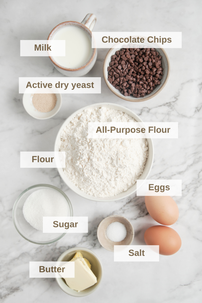 Ingredients needed to make Chocolate Brioche Buns